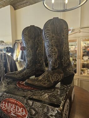 Laredo Dark Brown Embroidered Western Boots